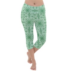 Ornamental Green Lightweight Velour Capri Yoga Leggings by snowwhitegirl