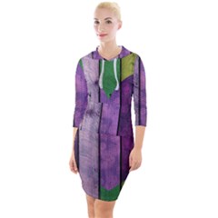 Wood Wall Heart Purple Green Quarter Sleeve Hood Bodycon Dress by snowwhitegirl