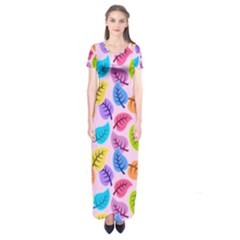 Colorful Leaves Short Sleeve Maxi Dress by snowwhitegirl