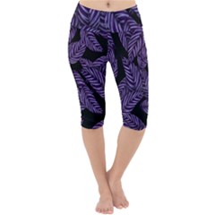 Tropical Leaves Purple Lightweight Velour Cropped Yoga Leggings by snowwhitegirl