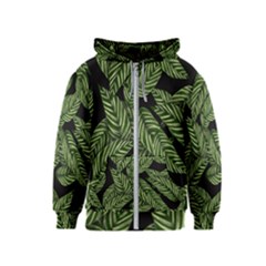 Tropical Leaves On Black Kids  Zipper Hoodie by snowwhitegirl