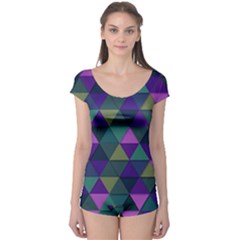 Blue Geometric Boyleg Leotard  by snowwhitegirl