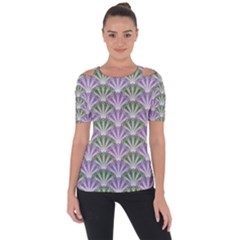 Vintage Scallop Violet Green Pattern Shoulder Cut Out Short Sleeve Top by snowwhitegirl