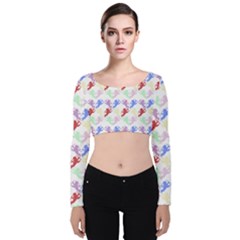 Colorful Cherubs White Velvet Long Sleeve Crop Top by snowwhitegirl