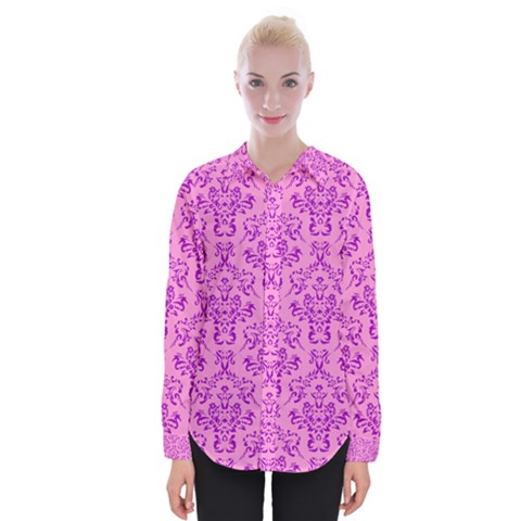 Victorian Paisley Pink Womens Long Sleeve Shirt by snowwhitegirl