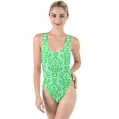 Victorian Paisley Green High Leg Strappy Swimsuit by snowwhitegirl