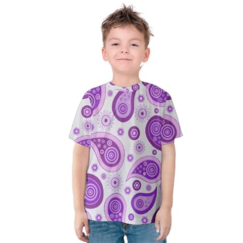 Retro Paisley Purple Kids  Cotton Tee by snowwhitegirl