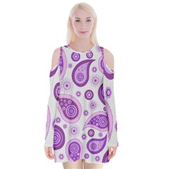 Retro Paisley Purple Velvet Long Sleeve Shoulder Cutout Dress by snowwhitegirl