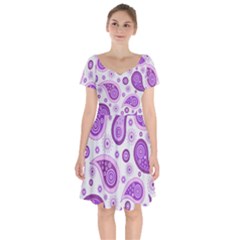 Retro Paisley Purple Short Sleeve Bardot Dress by snowwhitegirl