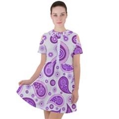 Retro Paisley Purple Short Sleeve Shoulder Cut Out Dress  by snowwhitegirl