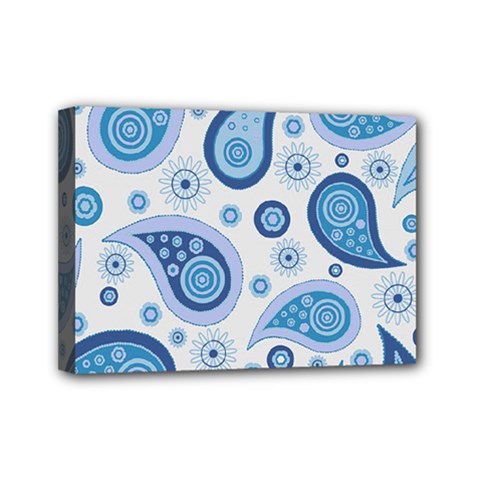 Retro Paisley Blue Mini Canvas 7  X 5  (stretched) by snowwhitegirl