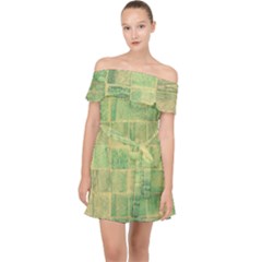 Abstract Green Tile Off Shoulder Chiffon Dress by snowwhitegirl