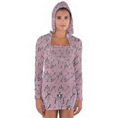 Skeleton Pink Background Long Sleeve Hooded T-shirt by snowwhitegirl