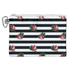 Black Stripes Roses Canvas Cosmetic Bag (xl) by snowwhitegirl