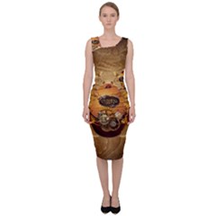 Awesome Steampunk Easter Egg With Flowers, Clocks And Gears Sleeveless Pencil Dress by FantasyWorld7