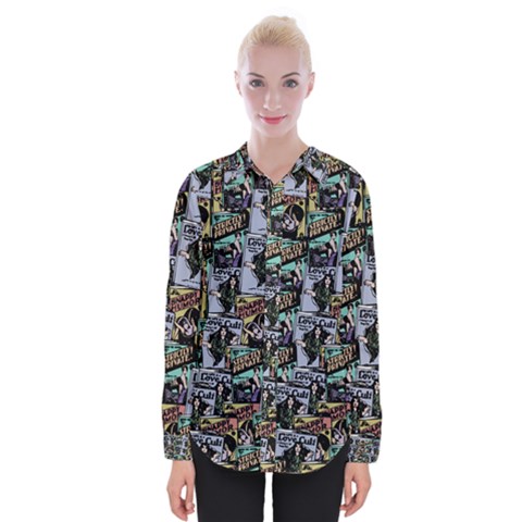 Comic Books Pattern Womens Long Sleeve Shirt by snowwhitegirl