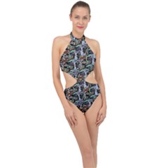 Comic Books Pattern Halter Side Cut Swimsuit by snowwhitegirl