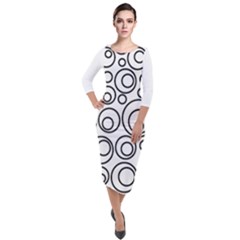 Abstract Black On White Circles Design Quarter Sleeve Midi Velour Bodycon Dress by LoolyElzayat