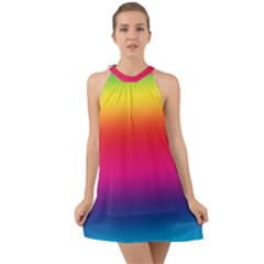 Neon Bright Rainbow Halter Tie Back Chiffon Dress by retrotoomoderndesigns