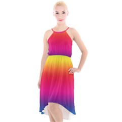 Neon Bright Rainbow High-low Halter Chiffon Dress  by retrotoomoderndesigns