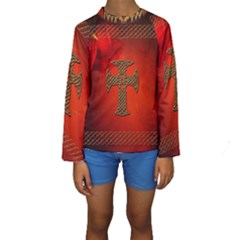 Wonderful Celtic Cross On Vintage Background Kids  Long Sleeve Swimwear by FantasyWorld7