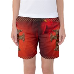 Wonderful Celtic Cross On Vintage Background Women s Basketball Shorts by FantasyWorld7