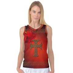 Wonderful Celtic Cross On Vintage Background Women s Basketball Tank Top by FantasyWorld7