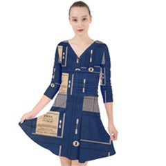 Tardis Poster Quarter Sleeve Front Wrap Dress by Sudhe