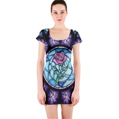 Cathedral Rosette Stained Glass Beauty And The Beast Short Sleeve Bodycon Dress by Sudhe