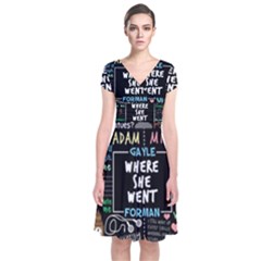 Book Quote Collage Short Sleeve Front Wrap Dress by Sudhe