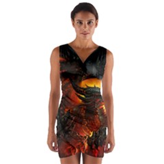 Dragon Legend Art Fire Digital Fantasy Wrap Front Bodycon Dress by Sudhe