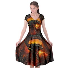 Dragon Legend Art Fire Digital Fantasy Cap Sleeve Wrap Front Dress by Sudhe