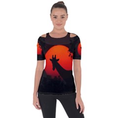 Giraffe Animal Africa Sunset Shoulder Cut Out Short Sleeve Top by Sudhe