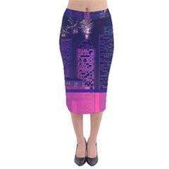 Architecture Home Skyscraper Velvet Midi Pencil Skirt by Sudhe