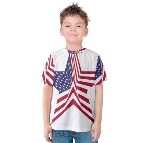 A Star With An American Flag Pattern Kids  Cotton Tee by Sudhe