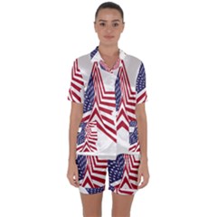 A Star With An American Flag Pattern Satin Short Sleeve Pyjamas Set by Sudhe