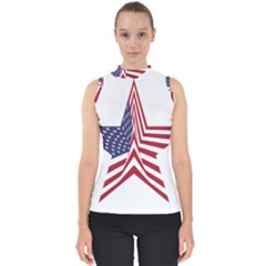 A Star With An American Flag Pattern Mock Neck Shell Top by Sudhe