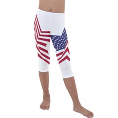 A Star With An American Flag Pattern Kids  Lightweight Velour Capri Leggings  by Sudhe