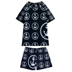 Anchor Pattern Kids  Swim Tee And Shorts Set by Sudhe