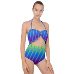 Abstract Fractal Multicolored Background Scallop Top Cut Out Swimsuit by Sudhe