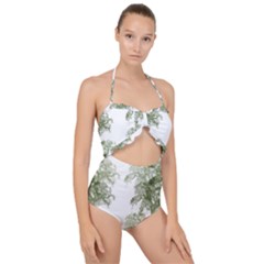 Trees Tile Horizonal Scallop Top Cut Out Swimsuit by Sudhe