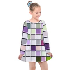 Color Tiles Abstract Mosaic Background Kids  Long Sleeve Dress by Sudhe