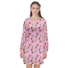 Lamb Pattern Pink Long Sleeve Chiffon Shift Dress  by snowwhitegirl