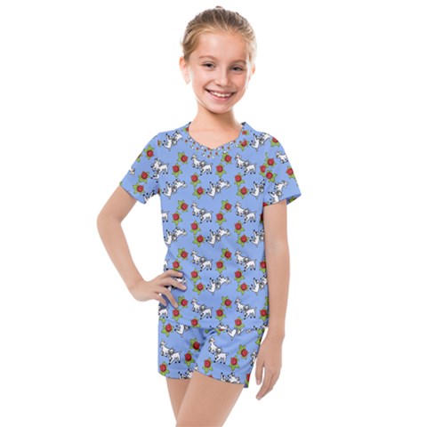 Lamb Pattern Blue Kids  Mesh Tee And Shorts Set by snowwhitegirl