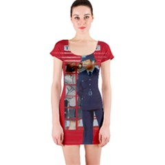 Red London Phone Boxes Short Sleeve Bodycon Dress by Sudhe