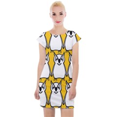 Yellow Owl Background Cap Sleeve Bodycon Dress by Sudhe