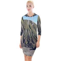 Mount Batok Bromo Indonesia Quarter Sleeve Hood Bodycon Dress by Sudhe