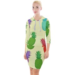 Colorful Pineapples Wallpaper Background Quarter Sleeve Hood Bodycon Dress by Sudhe