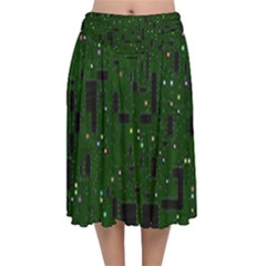 Board Conductors Circuits Velvet Flared Midi Skirt by Sudhe