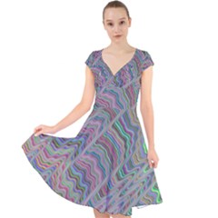 Psychedelic Background Cap Sleeve Front Wrap Midi Dress by Sudhe